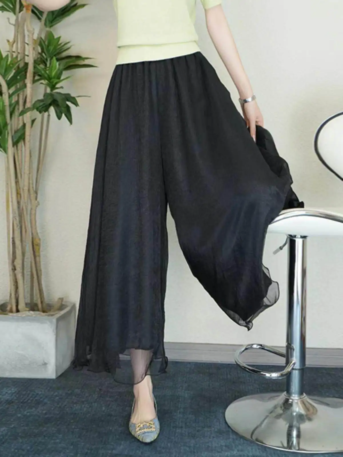 New 2026 Women's Loose Ice Silk Pants High Waist Wide Leg Commute Style Pure Color Casual Trousers Korean Fashion Trend