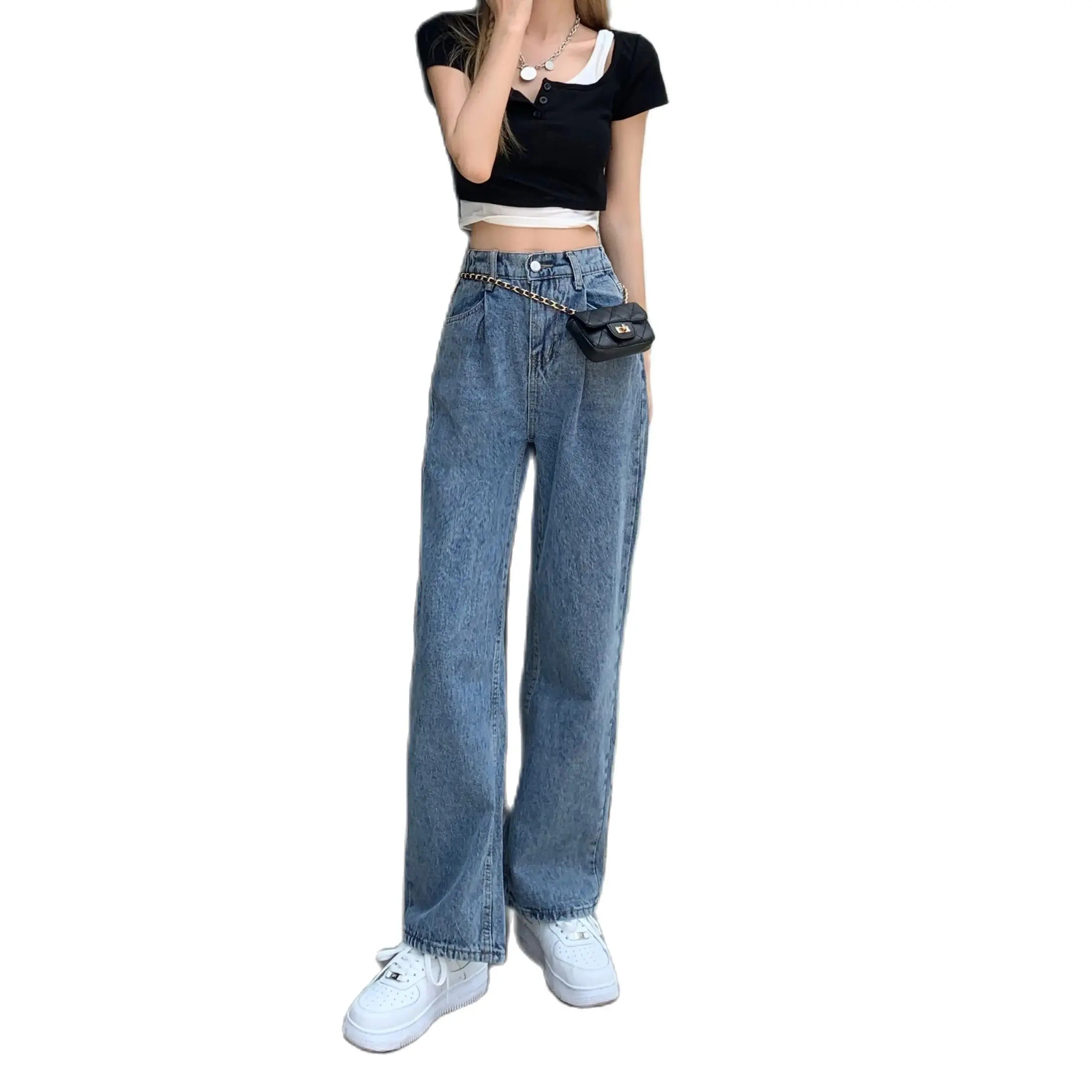 

Harajuku Trend High Waist Jeans Women Vintage Denim Pants Female Korean Fashion Straight Leg Streetwear Trousers 2024