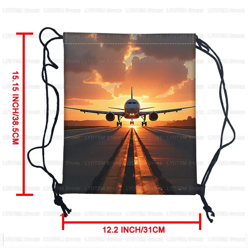 Plane Airline Flight Graphic Drawstring Bag Airplane Tourist Women Men Storage Bags for Travel Teenager Student Backpacks Gift
