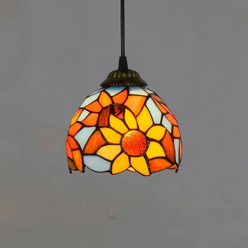 

6 Inches National Style Restaurant Small Bar Bedroom Bedside Pendent Lampshade Tiffany Color Glass Corridor Light