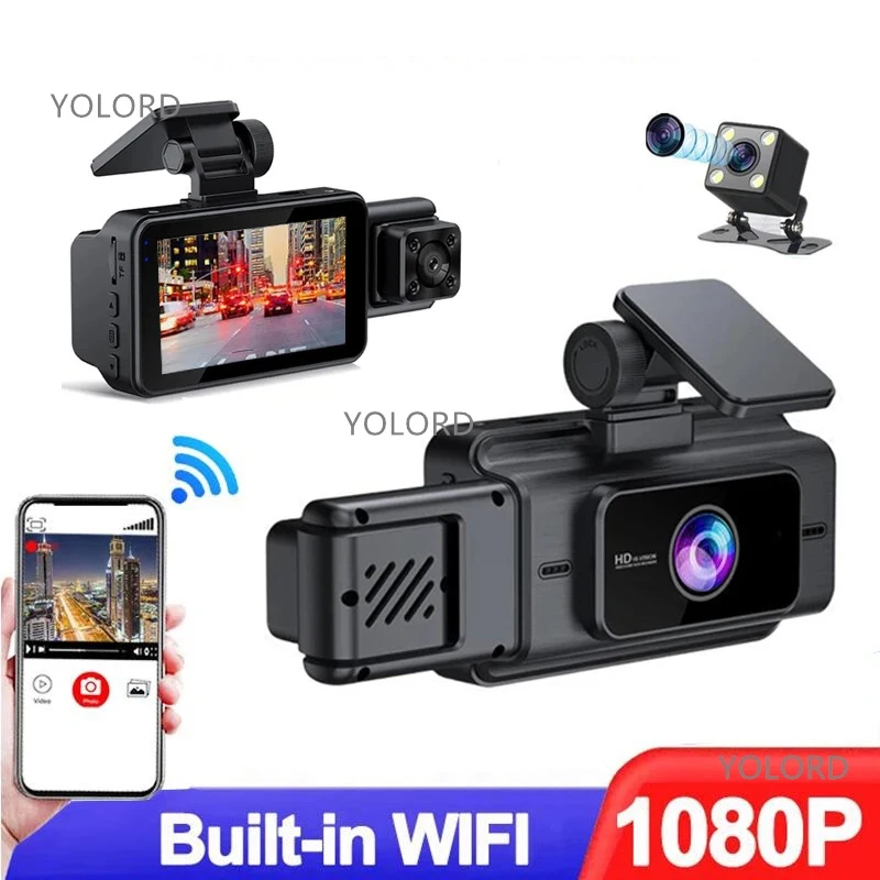 Dual Cameras Car DVR 1080P WIFI Dash Cam 3.0 Inch Display 2 Lens Car Front and Inside Rear Driving Video Recorder