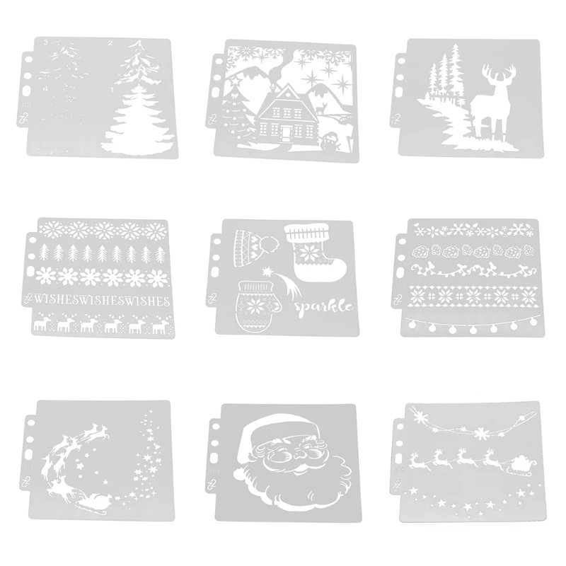 Set of 9 Premium Loose-leaf Painting Template Christmas Decoration Stencils for Home Classroom Wall Door Window