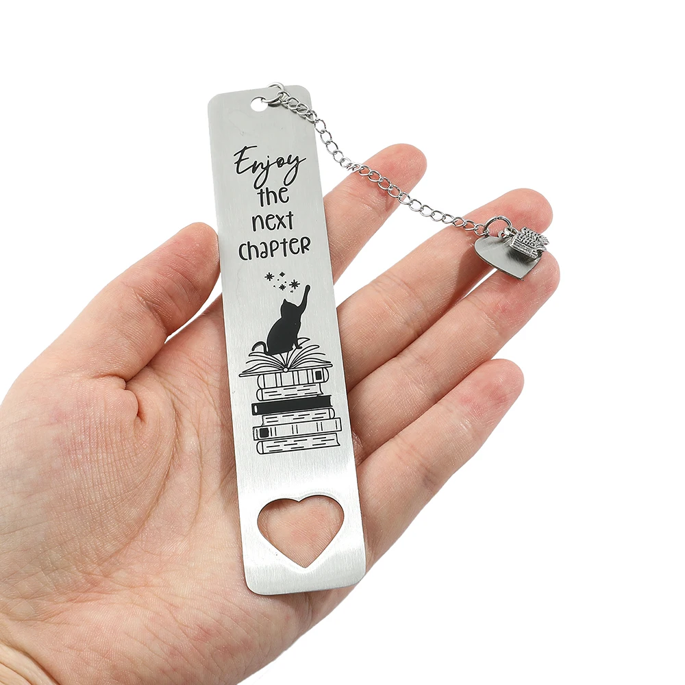 Stainless Steel Bookmark for Books Lover Gifts Enjoy the Next Chapter Cat Books Marks Reading Study Supplies Gifts for Students