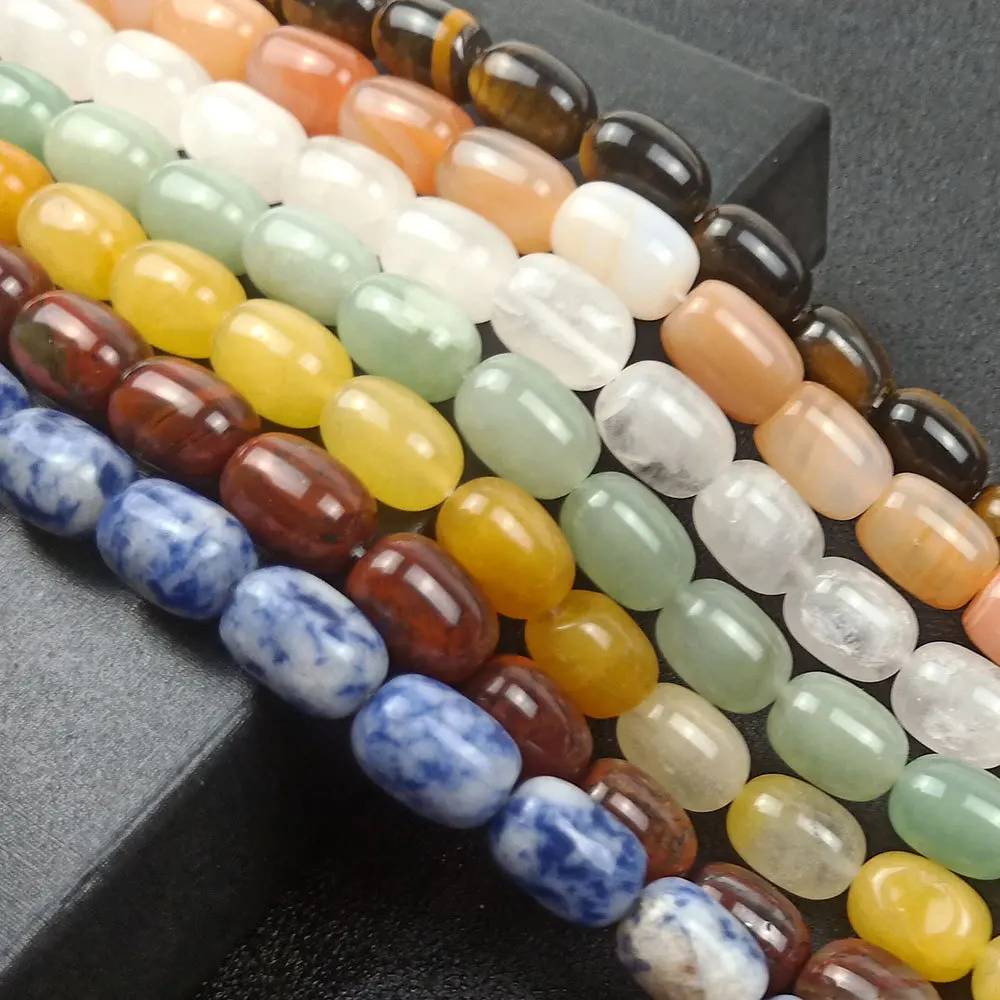 Natural crystal semi-precious stone barrel beads 10 * 14mm cylindrical agate tiger eye loose beads work in progress diy