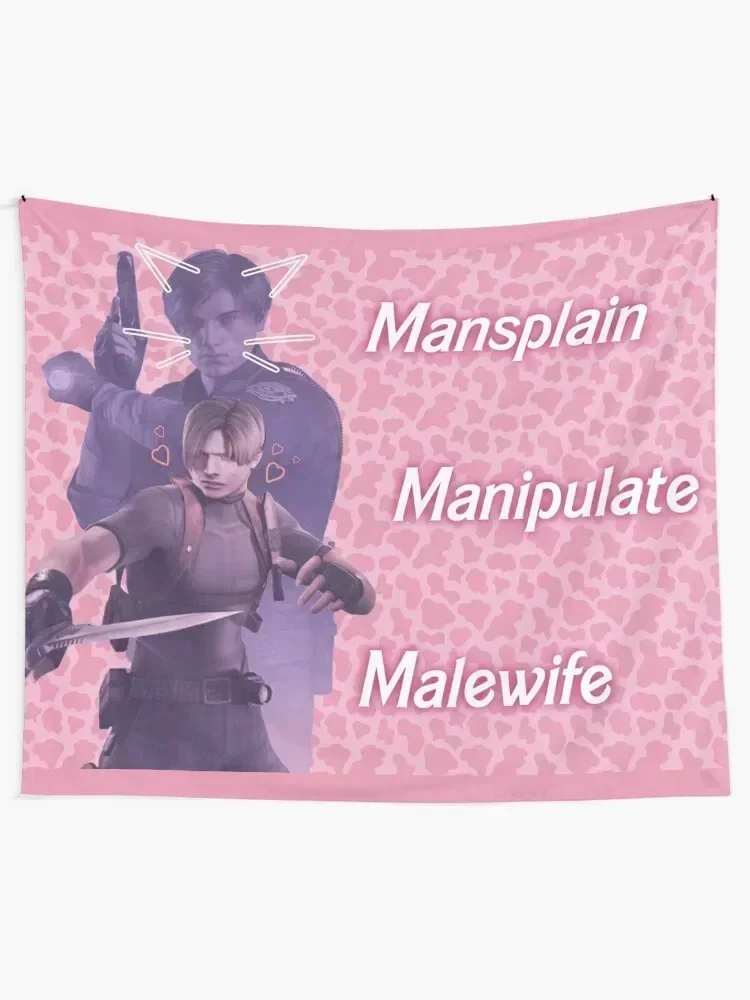 Mansplain, Manipulate, Malewife Leon (Cow) PINK VERSION Tapestry Funny Bedroom Decorations Hanging Wall Tapestry