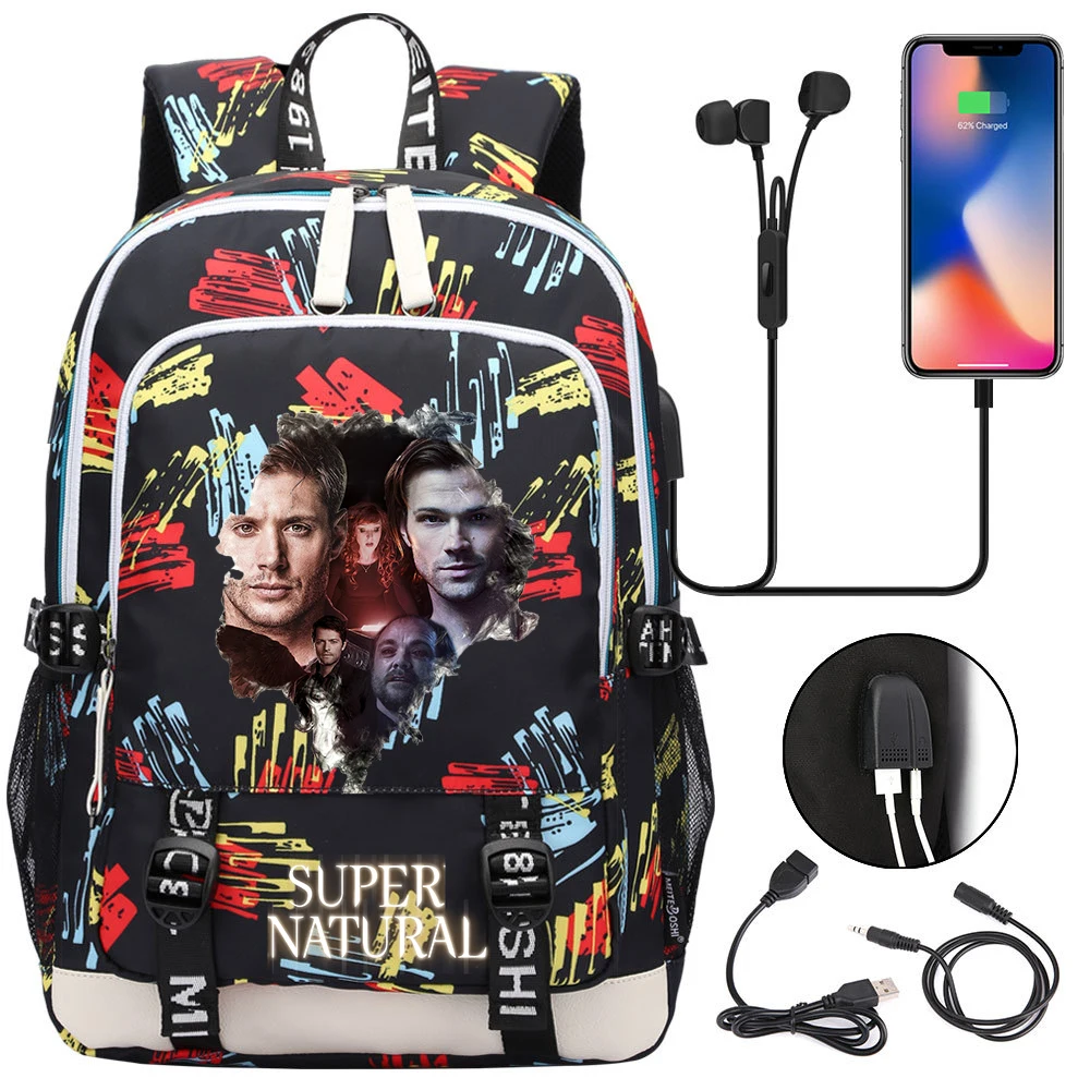 

Supernatural Backpack Teenager USB Charging Laptop Backpack Women Men Rucksack Kids Book Bag Mochila Travel Bag