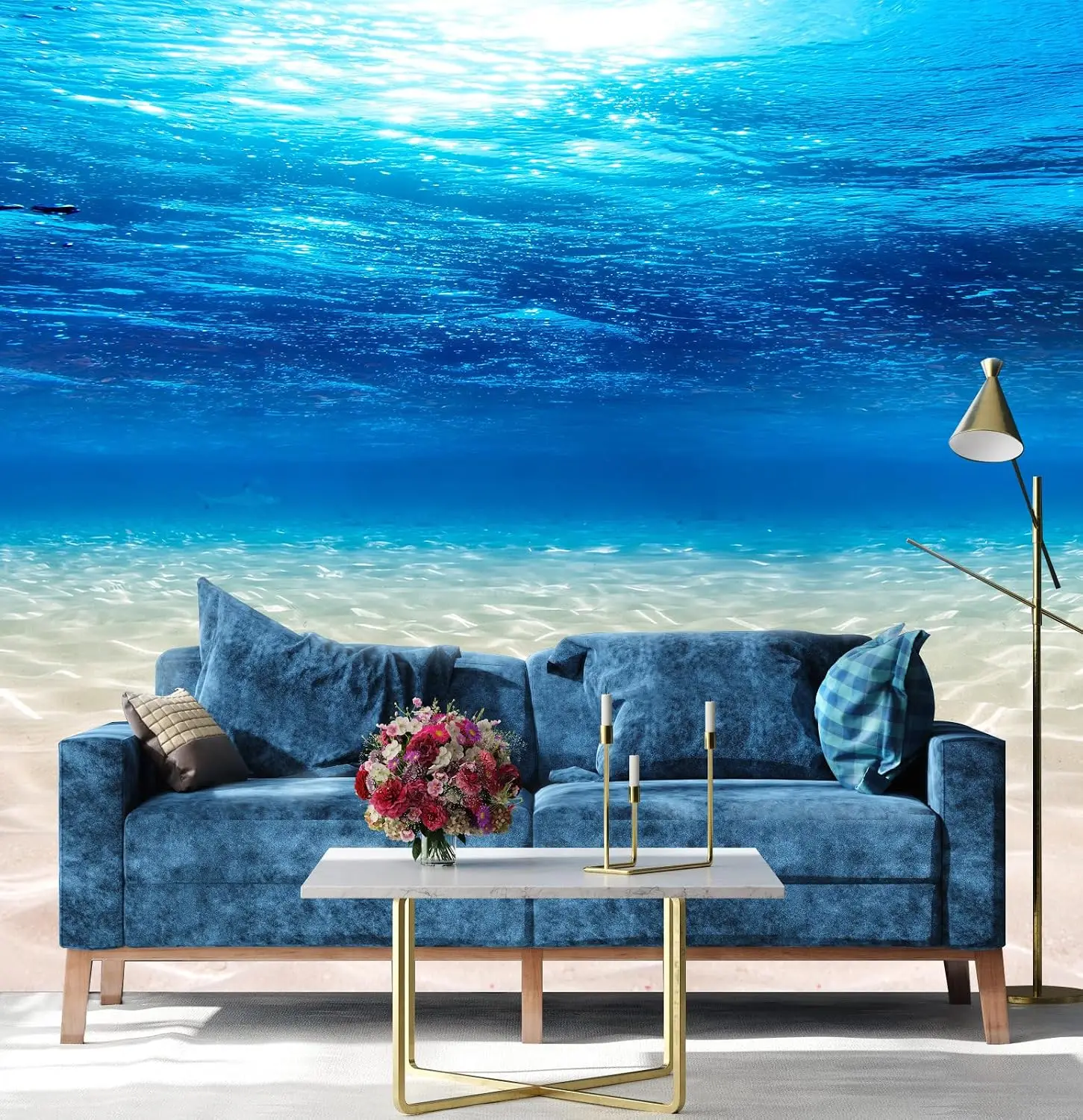 Deep Sea Blue Ocean Wave Tapestry Wall Hanging Coastal Polyester Home Decor Bohemian Nautical Beach Art Print for Bedroom