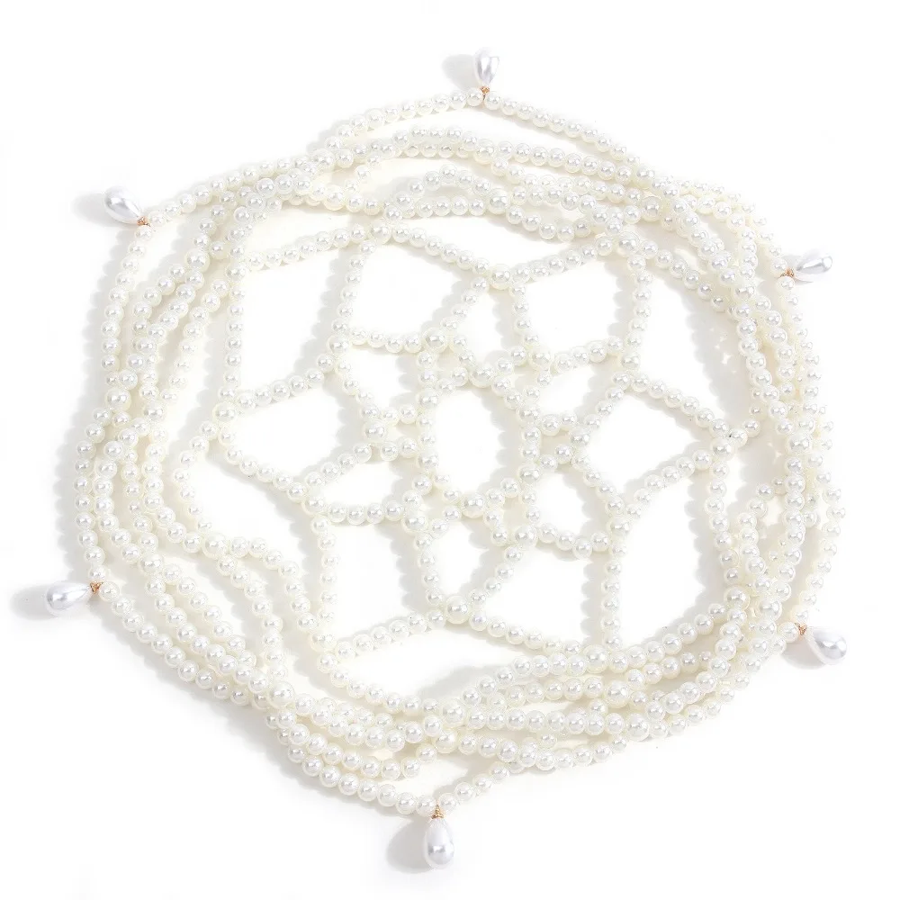 Fashion Handmade Pearls Weave Hat Pearl Beaded Elegant Headwear Tassel Meshes Bride Headpiece Women