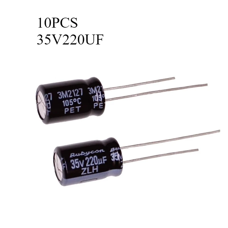 (10pcs) 220UF 35V aluminum electrolytic capacitor 35v220uf 8 * 11.5mm ZLH high-frequency long life  rubycon capacitors