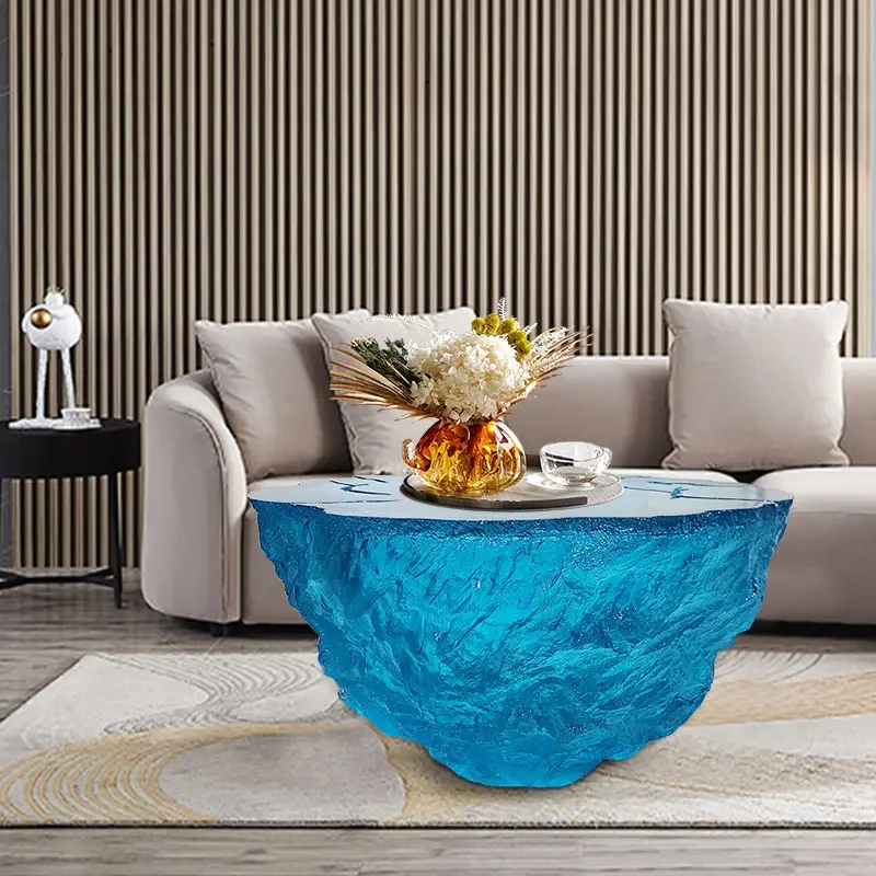 Modern Luxury Epoxy Transparent Resin Tea Table and Chair Decorative Art in the Living Room and Lobby