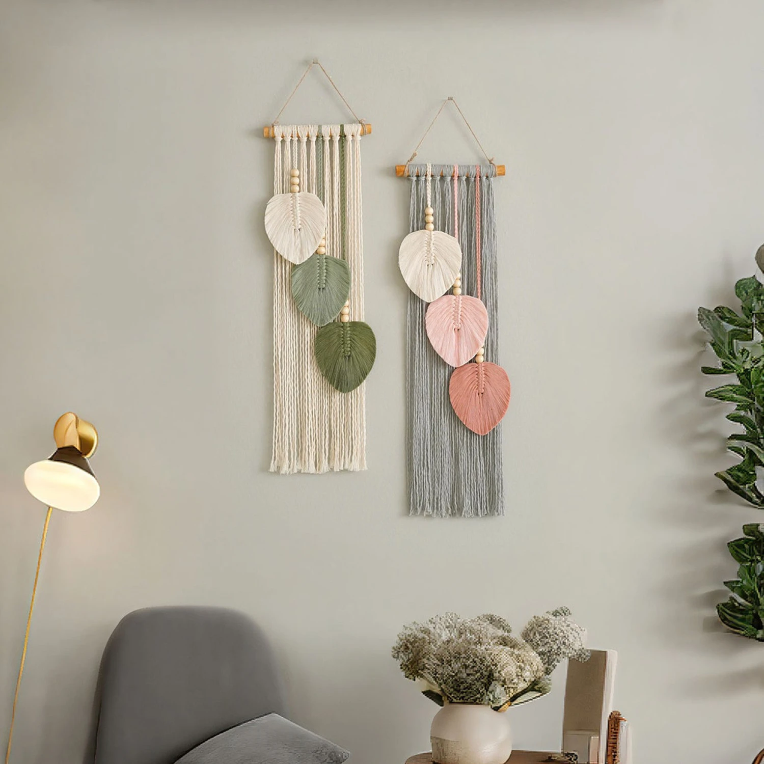 

1pc, Unique Bohemian Chic Handwoven Cotton Rope and Leaf Tapestry Wall Hanging - Adds Natural Touch to Decor - Perfect for Livi