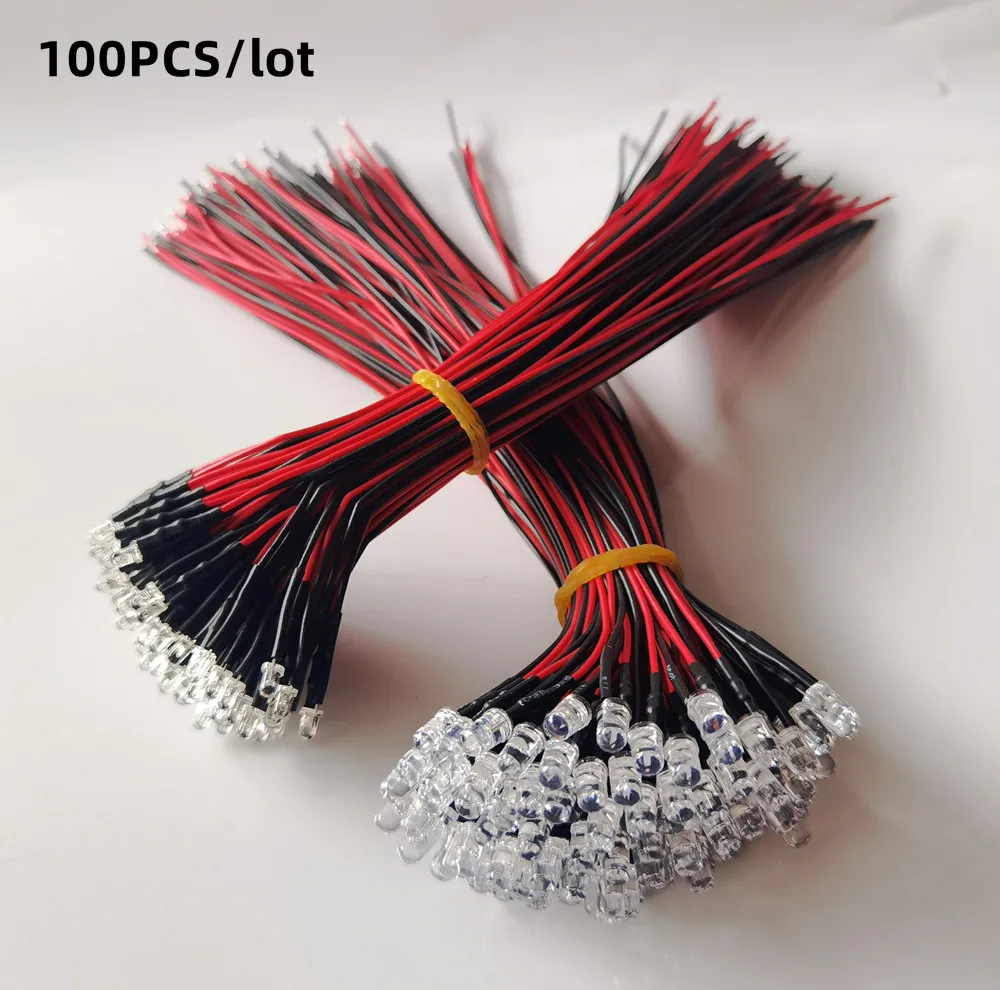 20 50 100pcs lot 20cm Pre Wired 3mm 5mm LED Light Lamp Bulb Prewired Emitting Diodes For DIY Home Decoration DC12V