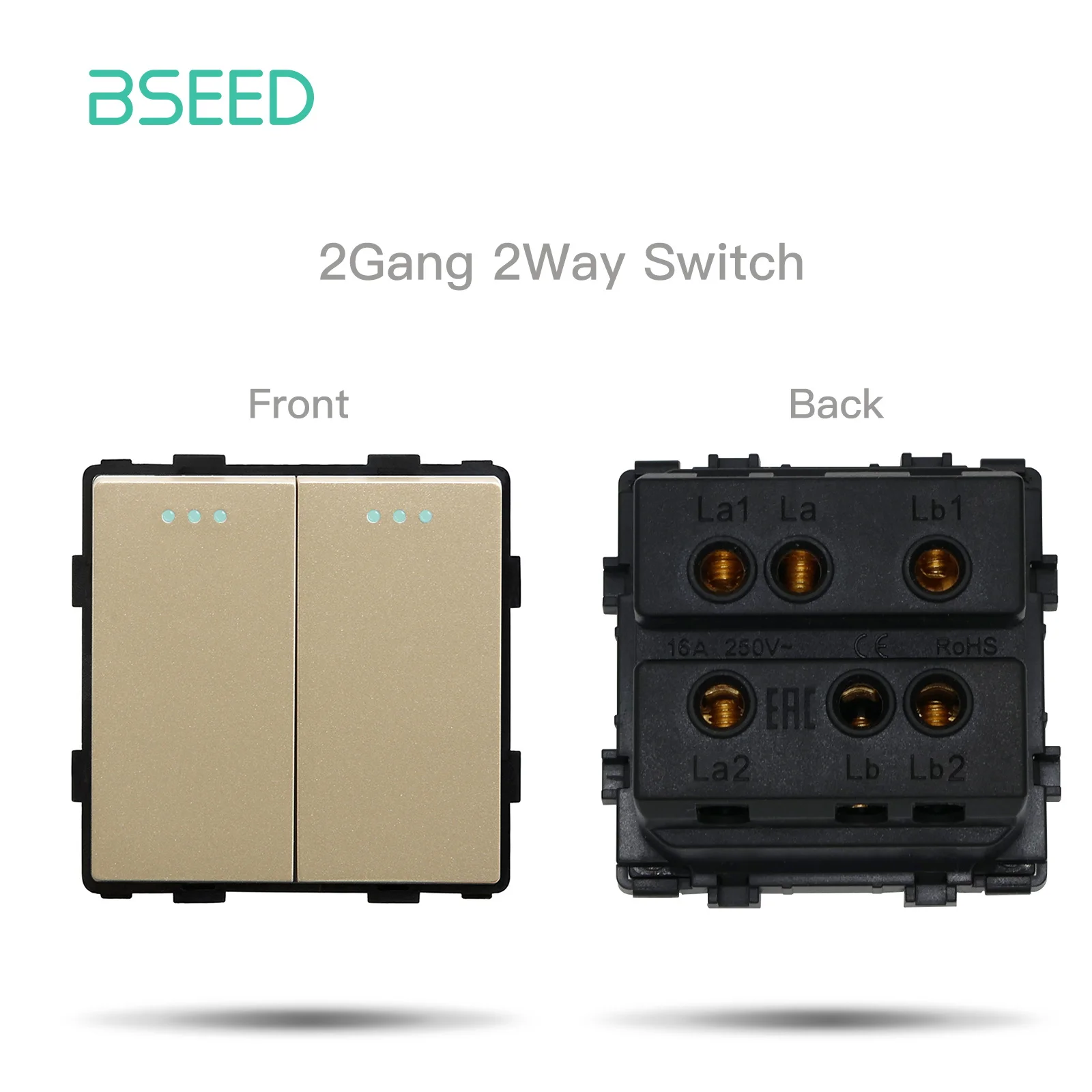 BSEED EU-Standard-Wandlichtschaltermodul, Steckdosen, Knopfschalter, DIY-Funktionsteil, Glasscheibe, kostenlose Zusammenstellung, Gold