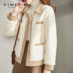 Vimly Patchwork Tweed Elegant Winter Coat for Women 2023 Winter Short Jacket Fashion Office Lady Overcoat Female Clothing V0196