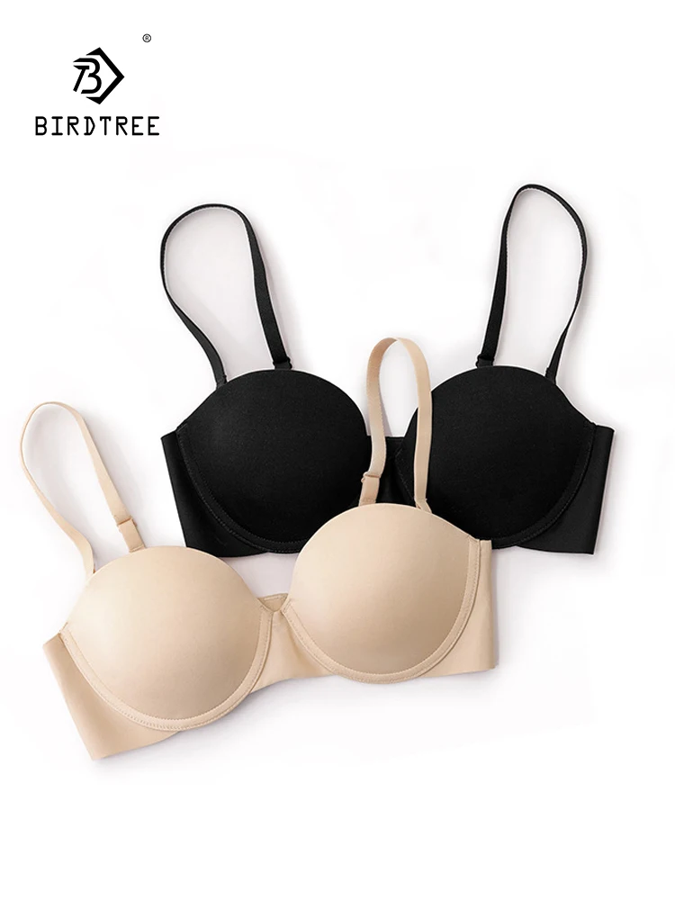 

BirdTree, Lining 100%Real Silk Sexy Bra, Women Soft Steel Ring Deep V, Traceless Smooth Underwear, 2024 Spring Summer P43060QC