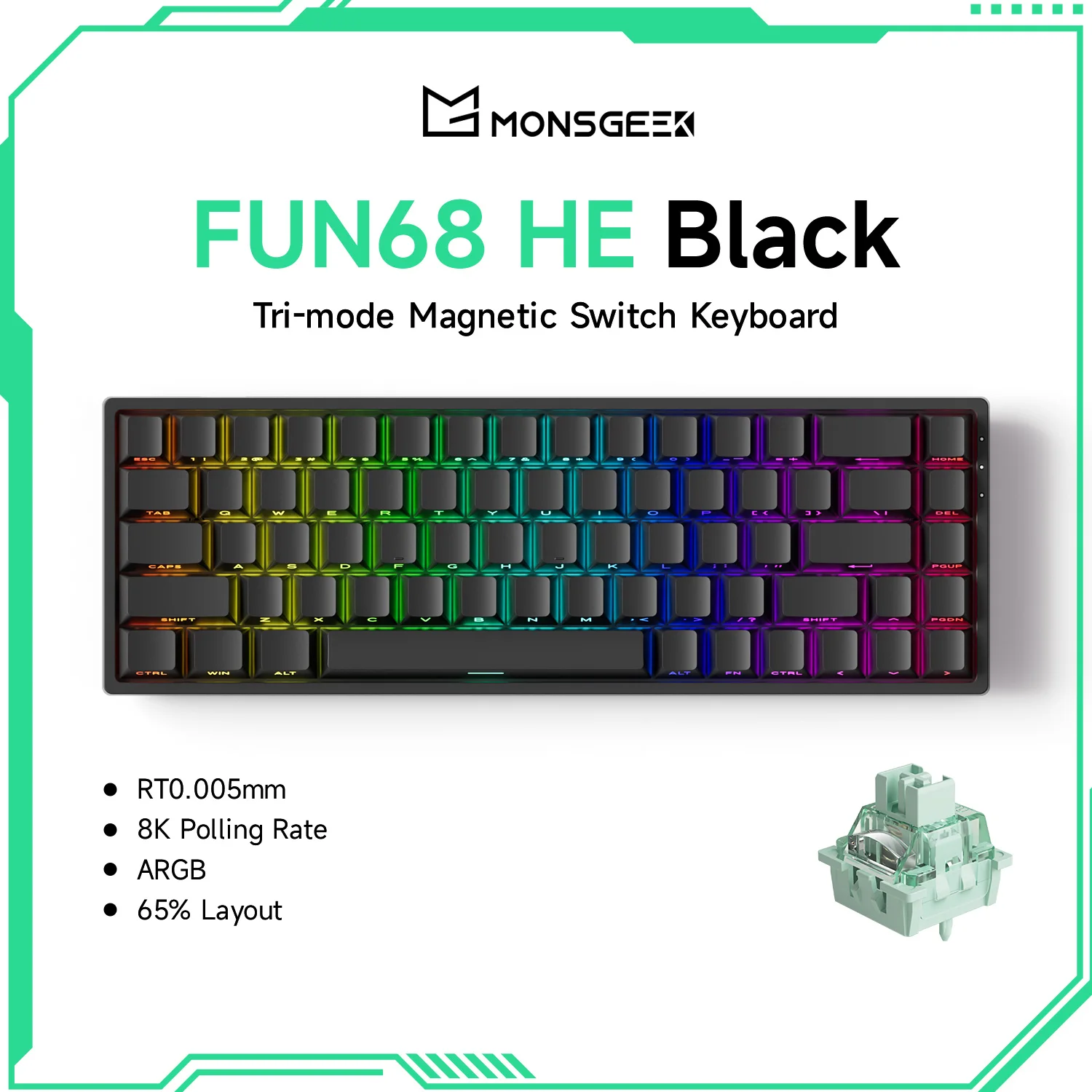 Akko MonsGeek FUN68 HE 磁気キーボード 65% ラピッドトリガー 0.005mm