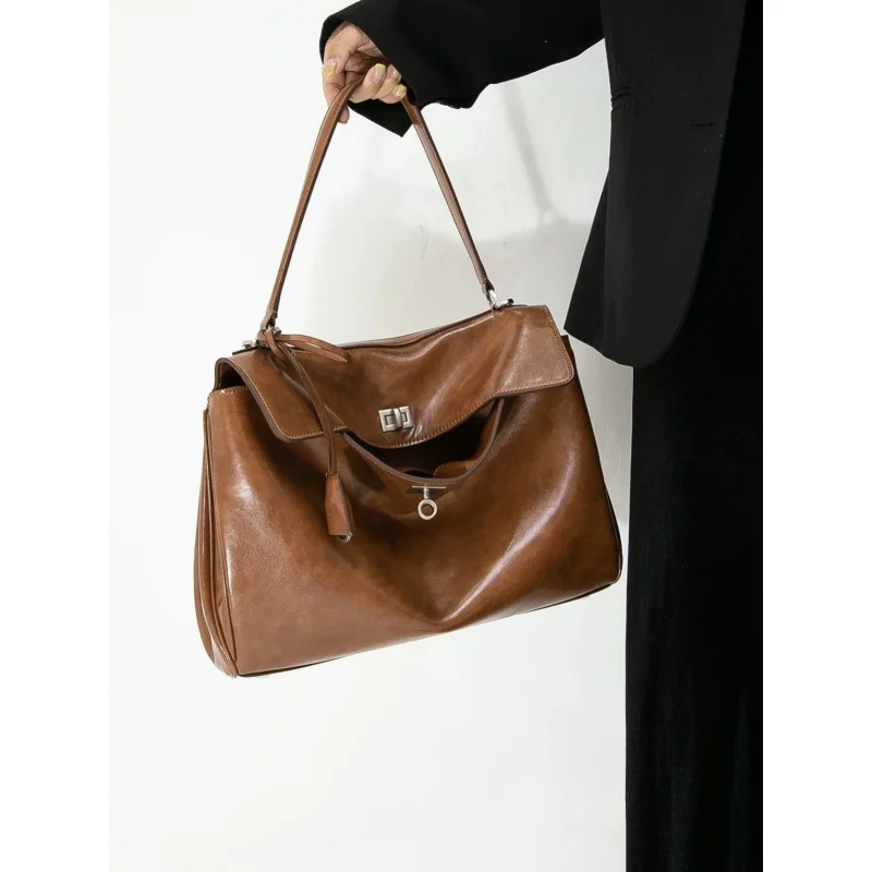 

genuine leather bags for women New retro oil waxed leather the tote bag with large capacity single shoulder crossbody handbag