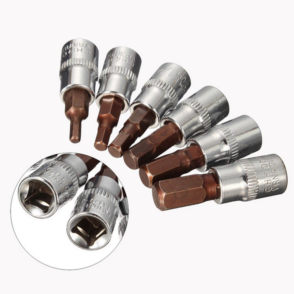 6Pcs 1/4 Inch S2 Drive Hex Bit Sockets Set H3 H4 H5 H6 H7 H8 Metric Screwdriver Bit Sockets Socket Joint Hexagonal Hand Tools