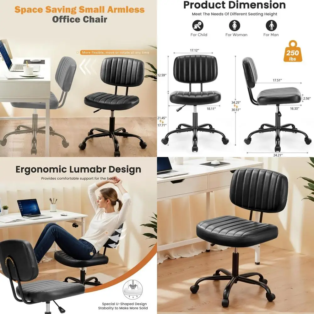 

Небольшое офисное кресло, настольное кресло без подлокотников с колесами, удобные вращающиеся туалетные столики из искусственной кожи для работы на компьютере, без подлокотников для маленьких работ