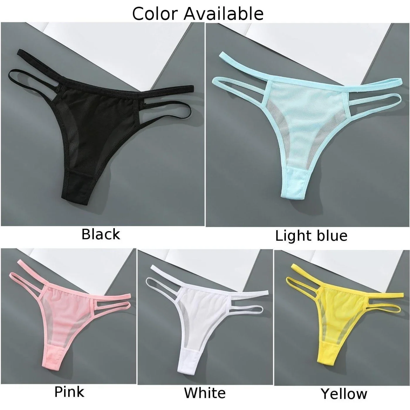 Women Panties Sheer Mesh See Through Thongs Briefs Sexy Double Straps Panties Low Waist T Back Underpants Breathable Underwear