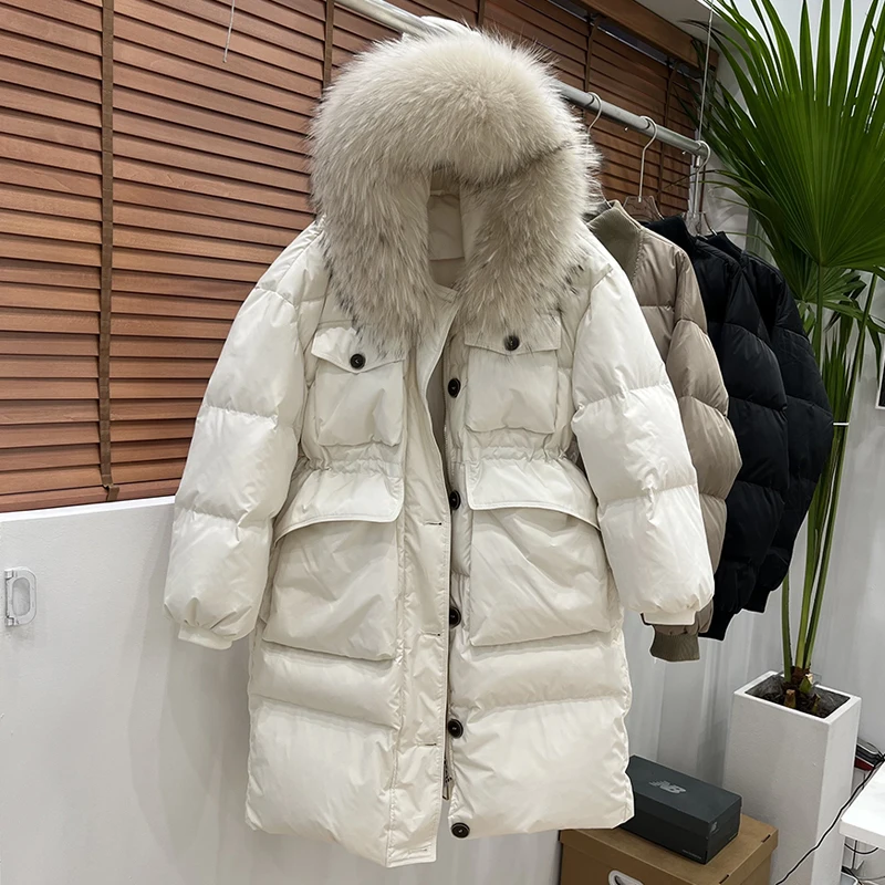 2023 Winter Real Fur Collar Hooded Duck Down Coat Female Rain Feather Parkas Waterproof Winter Women\'s Long Puffer Warm Jacket