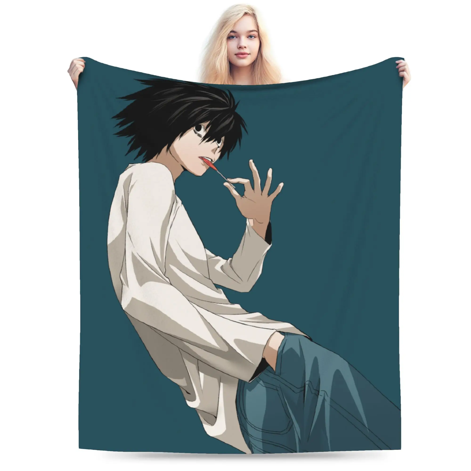 L Lawliet Death Notes Anime Blanket Velvet Print  Multifunction Super Soft Throw Blankets for Sofa Couch Quilt