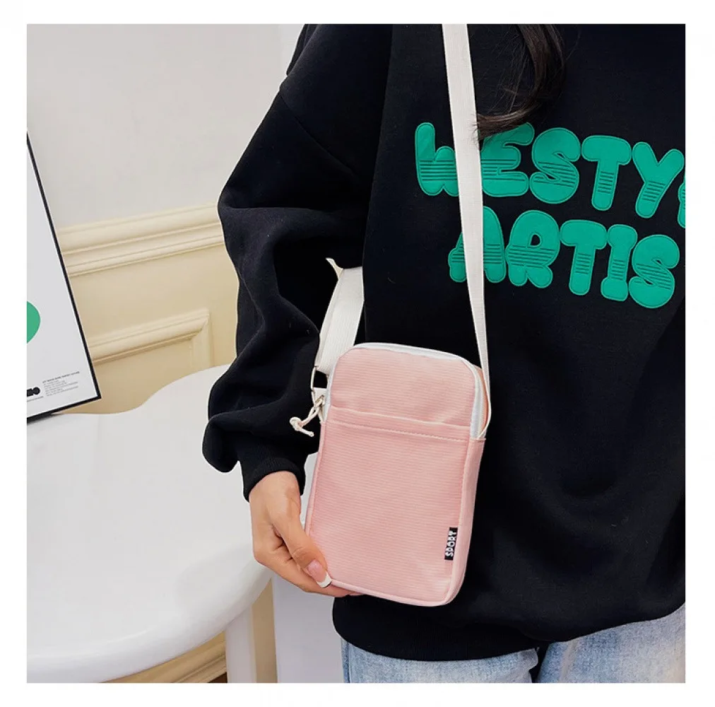 Macaron-colored solid color mobile phone crossbody bag, mini fabric bag, lightweight key and coin purse, stylish travel small sq