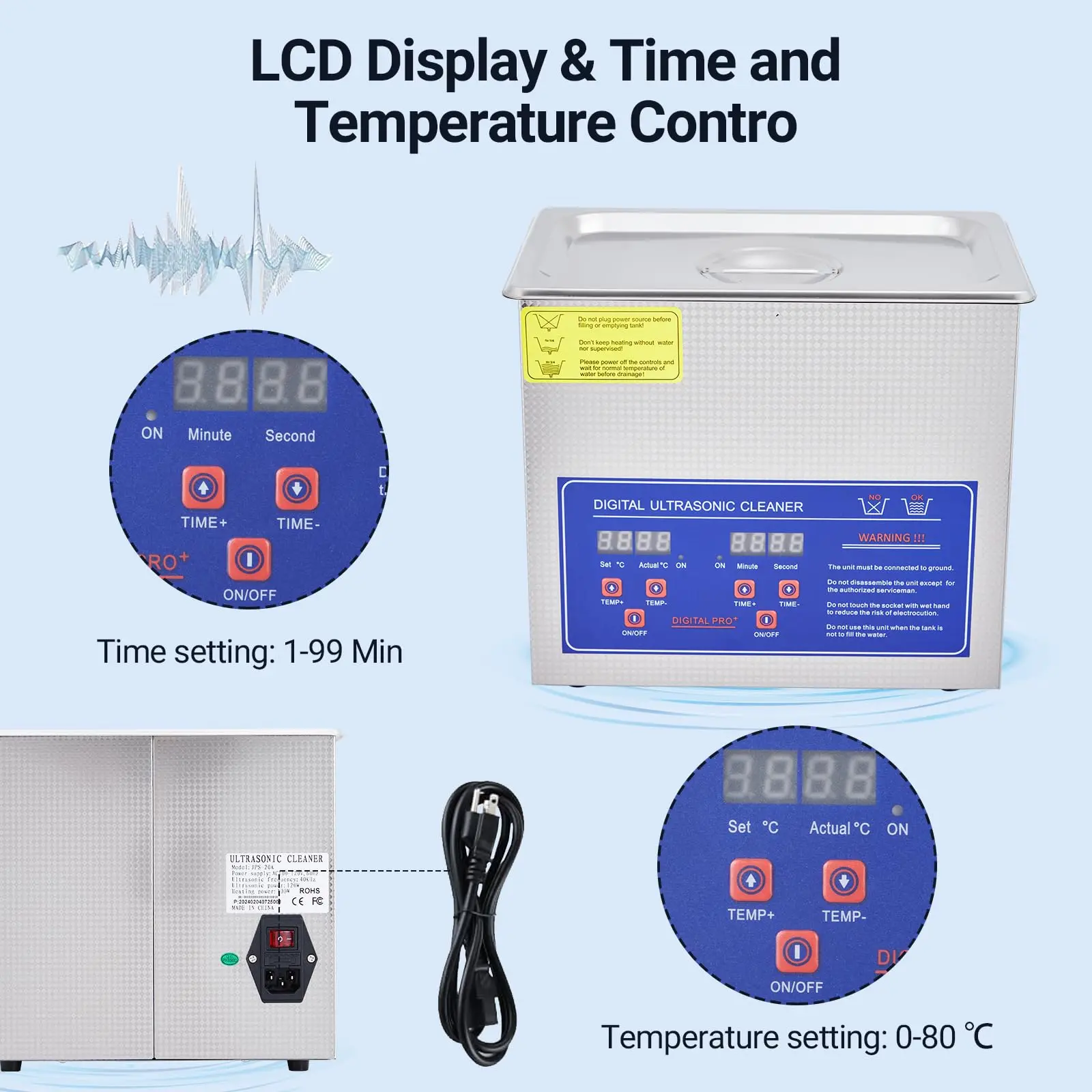 منظف بالموجات فوق الصوتية التجارية، 3.2 لتر، 40 كيلو هرتز مع مؤقت رقمي وسخان، آلة تنظيف ممتازة 120 وات لحلقات النظارات #3