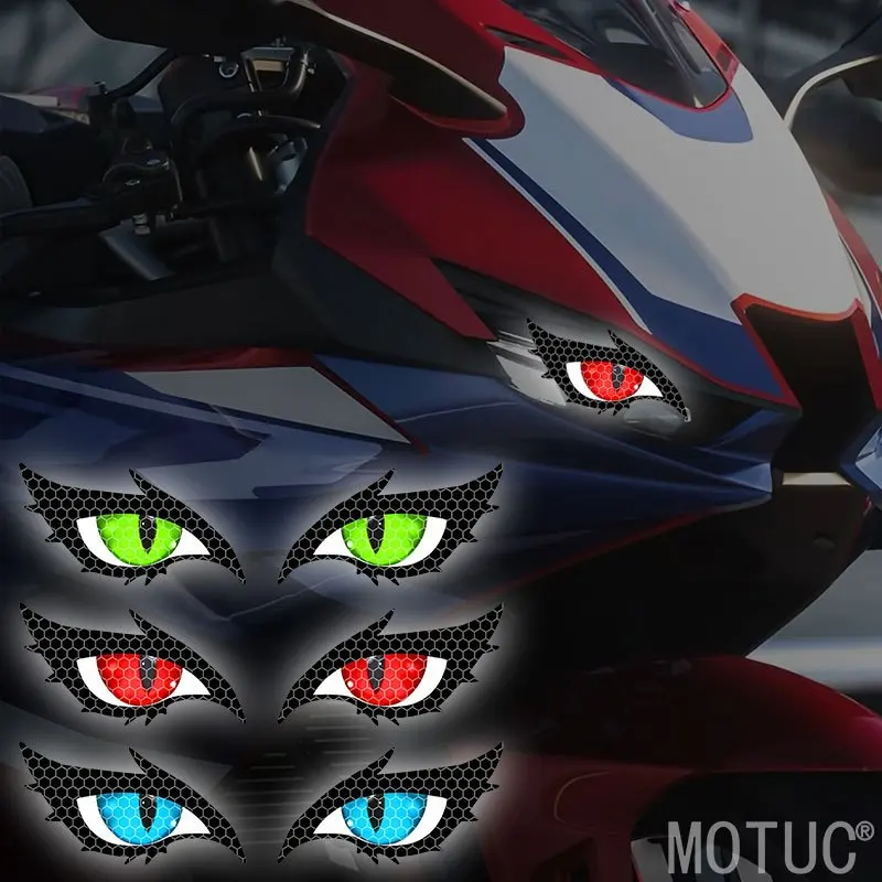 1Pair Reflective Demon Eyes Stickers Waterproof Cool Cat Eye Decals for Motorcycle Helmet Night Safety Warning Decorative Decals