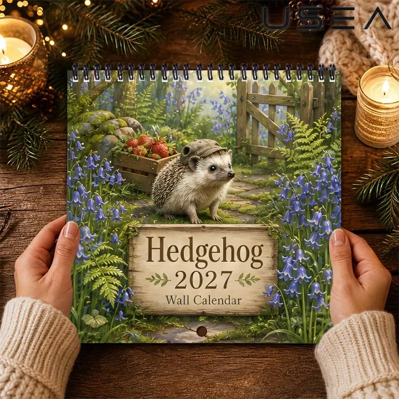 2027 Hedgehog Wall Calendar,Monthly Planner & Yearly Organizer with Habit Tracker,Woodland Garden Themed,Christmas New Year Gift