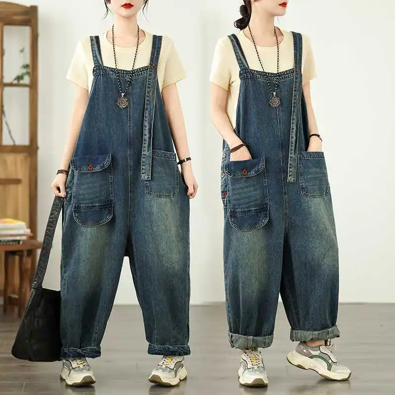 ربيع الخريف تصميم تحسس الشارع تنوعا وزرة الدنيم غير رسمية 2025 الكورية نمط فضفاض عصري صغيرتي واسعة الساق بذلة #1