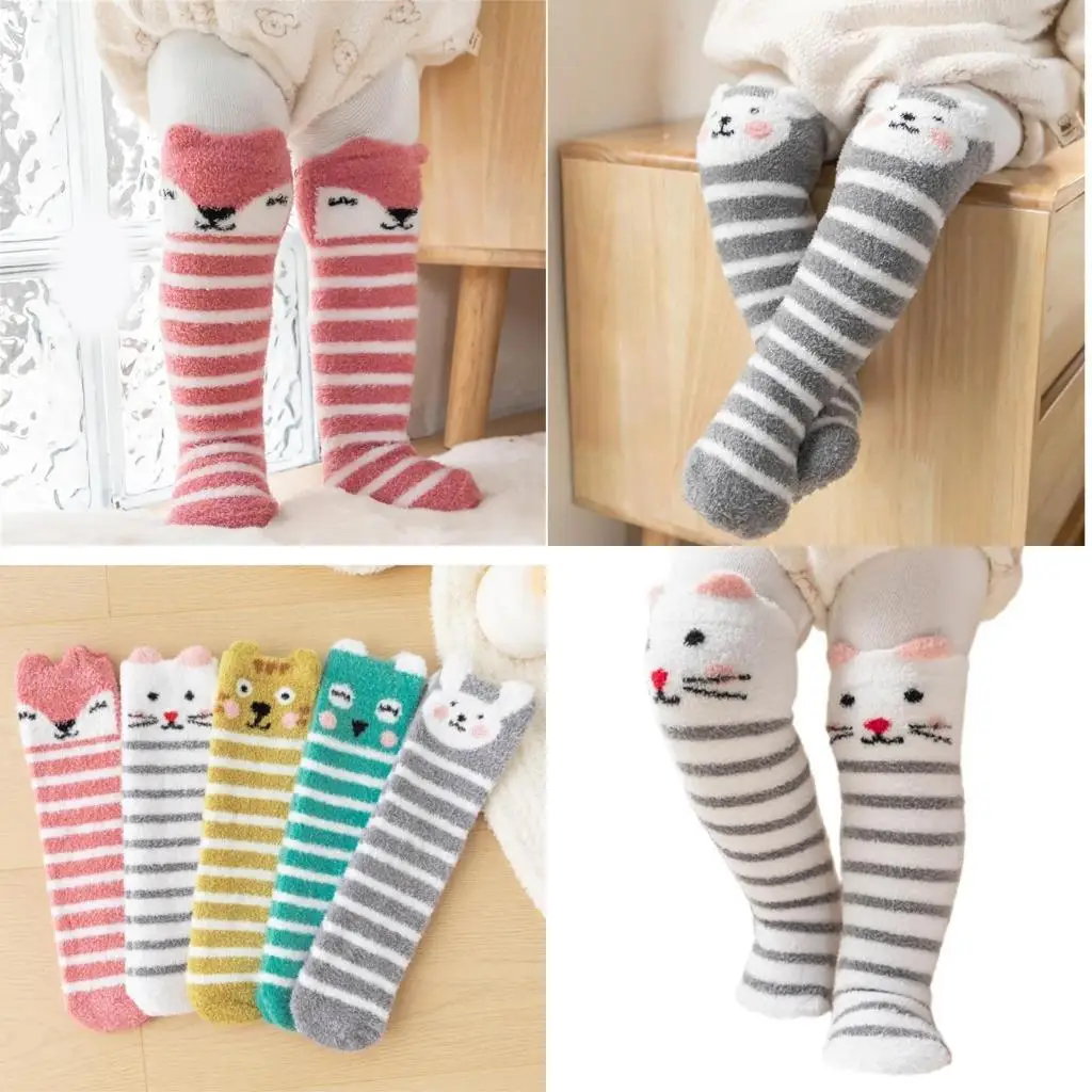 

652F Children Long Over the Knee Socks with Soft Thick Lining for Cold Weather Ages 0-3 Fashionable Winter Warm Stockings