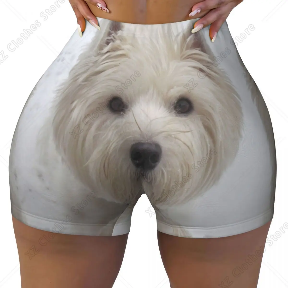 Custom Cute Westie Dog Workout Shorts Women's West Highland White Terrier Puppy Gym Volleyball Biker Yoga Shorts