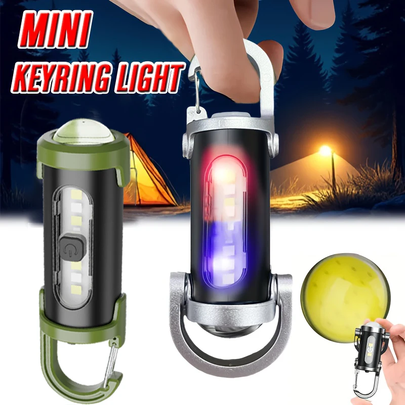 مصباح يدوي بسلسلة مفاتيح قابلة لإعادة الشحن، COB LED، أوضاع إضاءة متعددة، Type-C، محمول، طوارئ، تخييم، ضوء جانبي، سطوع عالي، خطاف #1