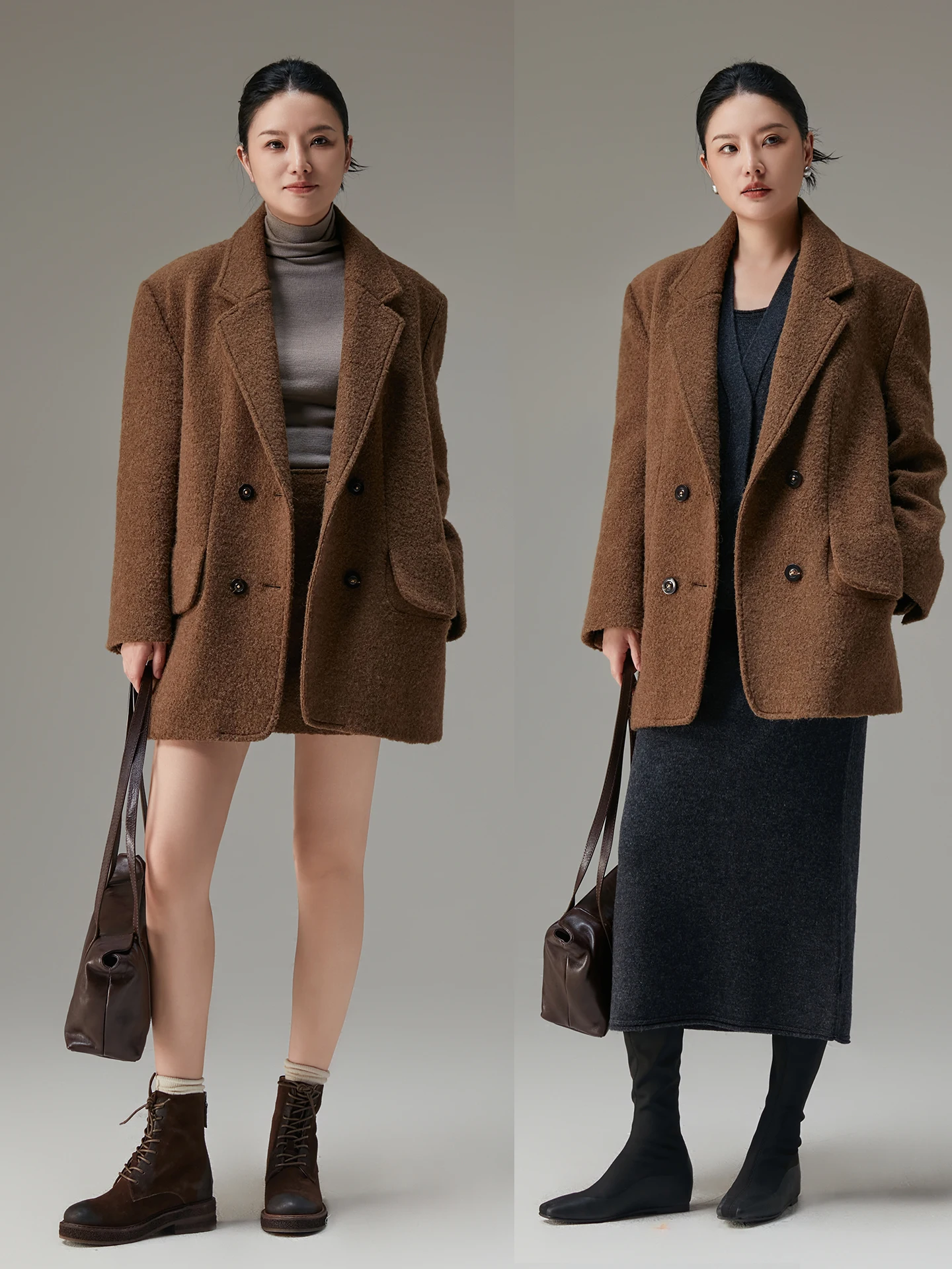 

Костюм LSEA Осень 2025: Классический шерстяной комплект из пальто и юбки (двойка) для офиса, прямой крой, удлиненный рукав, двойной...