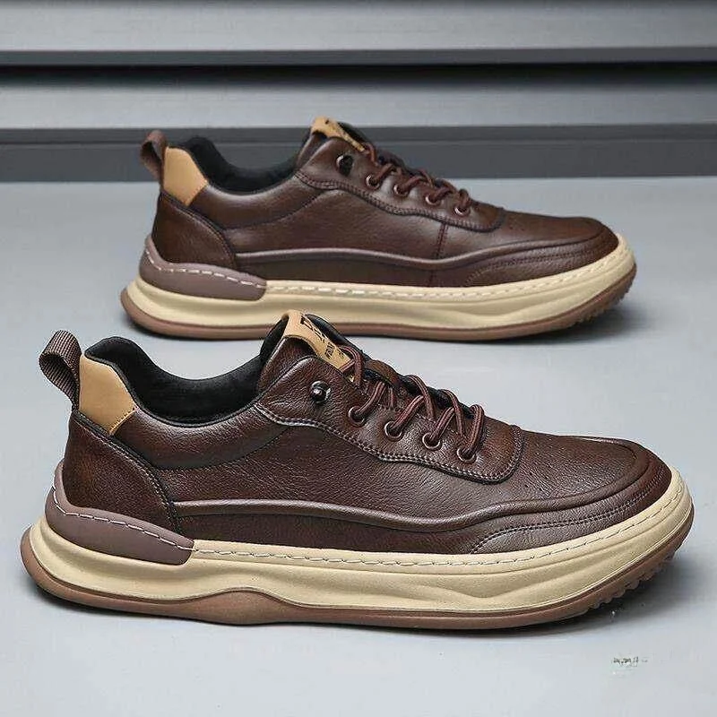 Casual Soft Leather Shoes Men's Top Layer Cowhide Genuine Lace-Up Shoes Cow Tendon Bottom Soft Bottom Business Spring Autumn ...
