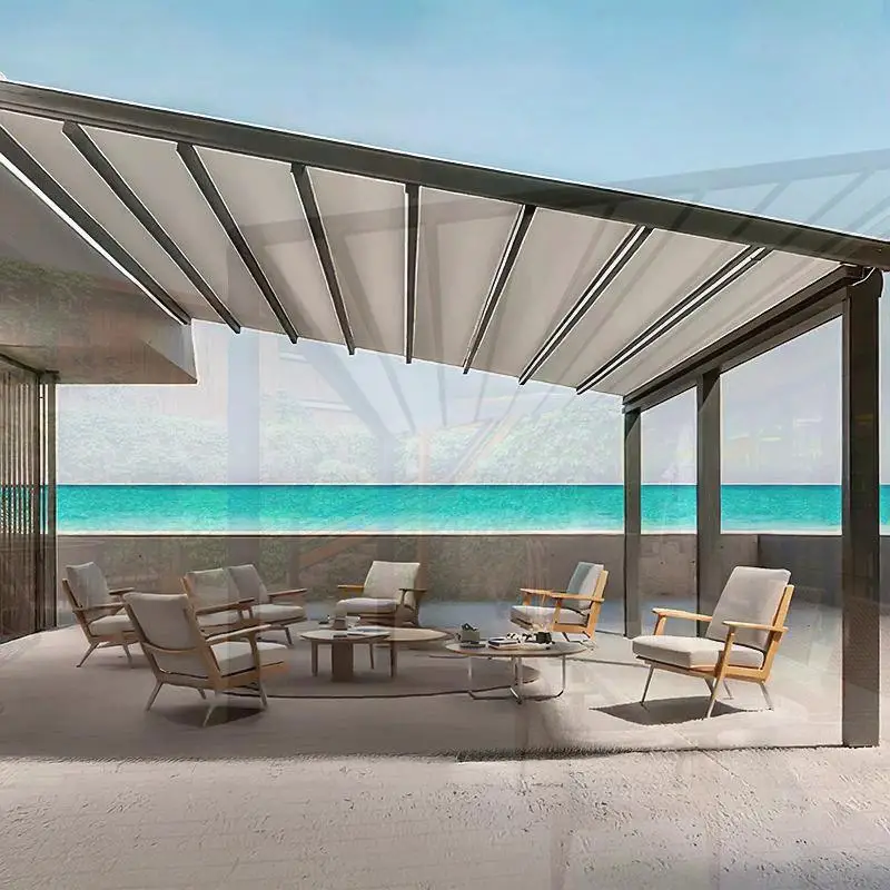 

Blackout Windproof Motorized Retractable Outdoor Patio Covered Kit Roof for Garden Balcony Terrace Retractable Canopy Pergola