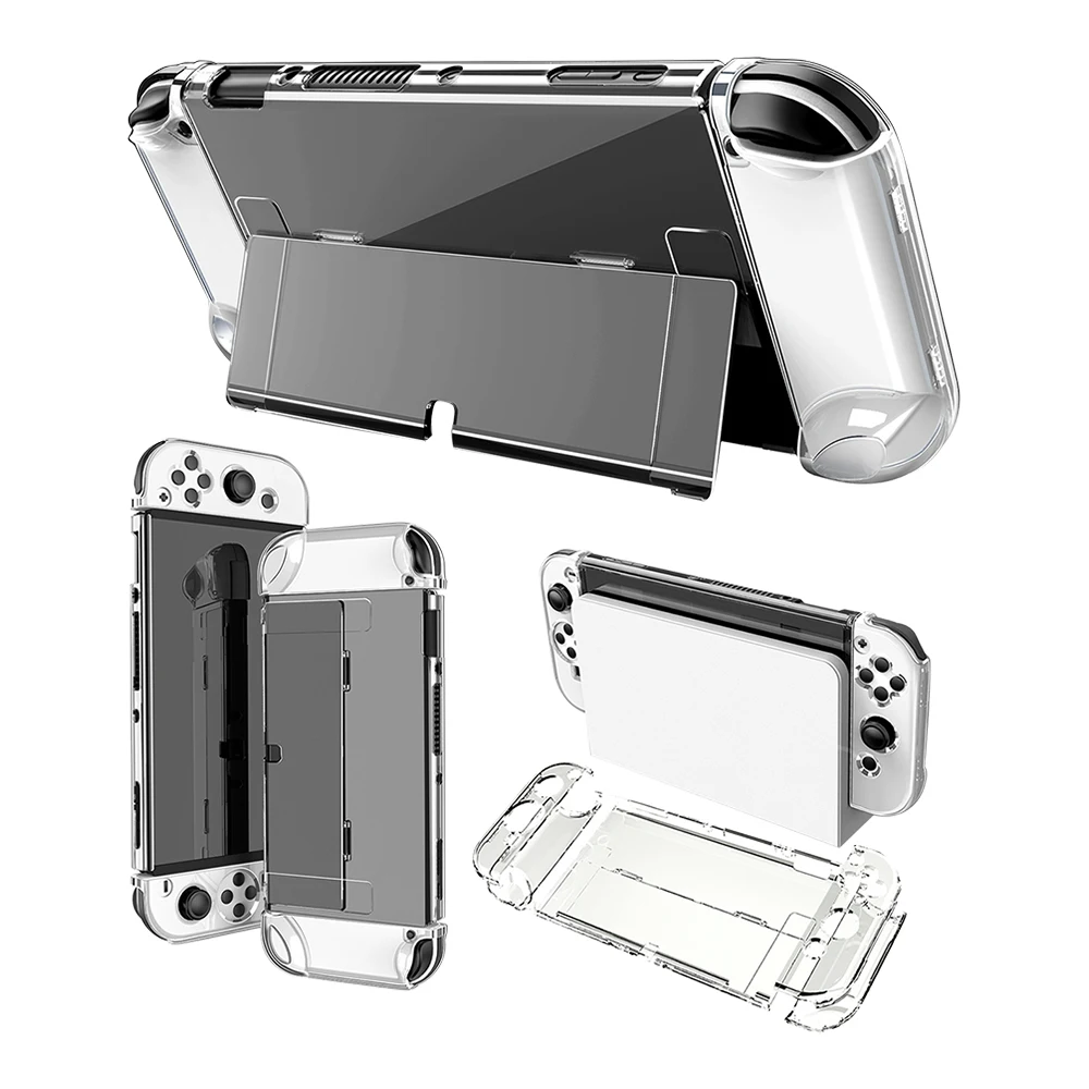 Crystal Clear Console Shell Cover Silicone Nintendo Switch OLED Transparent Protective Flip Case Anti-fall Shockproof Guard