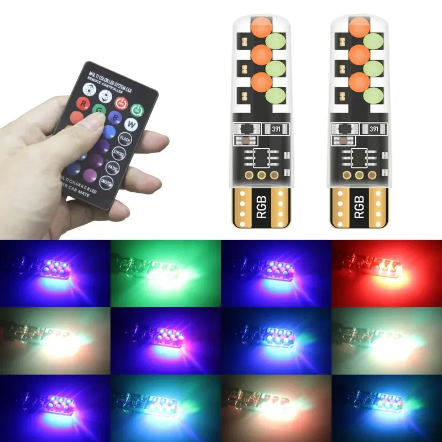 

Elevate Your Driving Experience with Vibrant and Bright Remote Control RGB T10 W5w COB Car Interior Lighting Bulb Set - Enhance