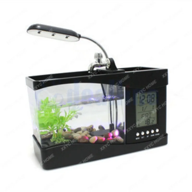 Mini Fish Bowl Small Multi-Functional Ecological Fish Tank Aquarium Perpetual Calendar Fish Tank Clock