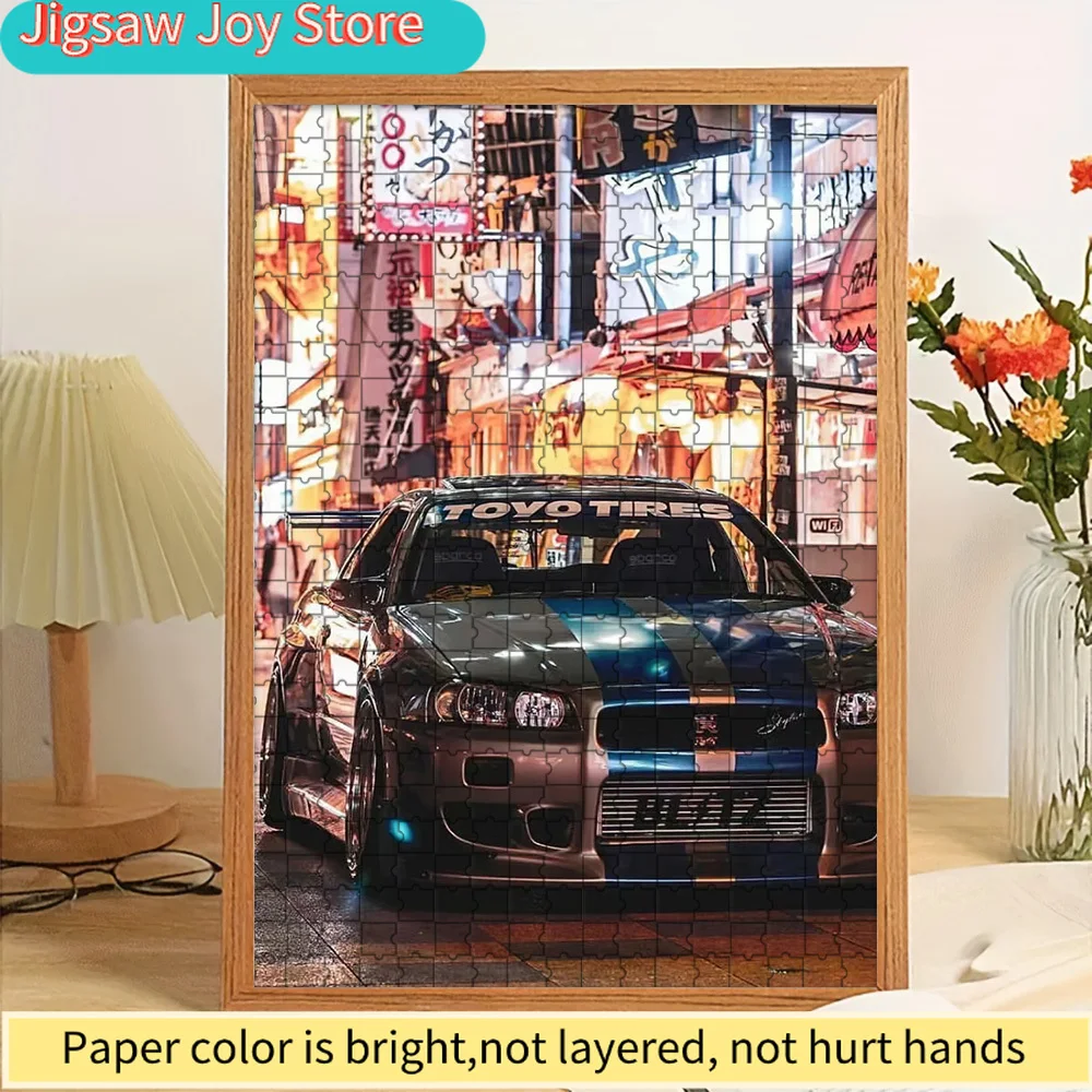 

Paper Jigsaw Puzzle Iconic Nissan Skyline GT-R (R34) with Tokyo Neon Street Scene Art Print Wall Decor Legendary Japanese JDM Pe