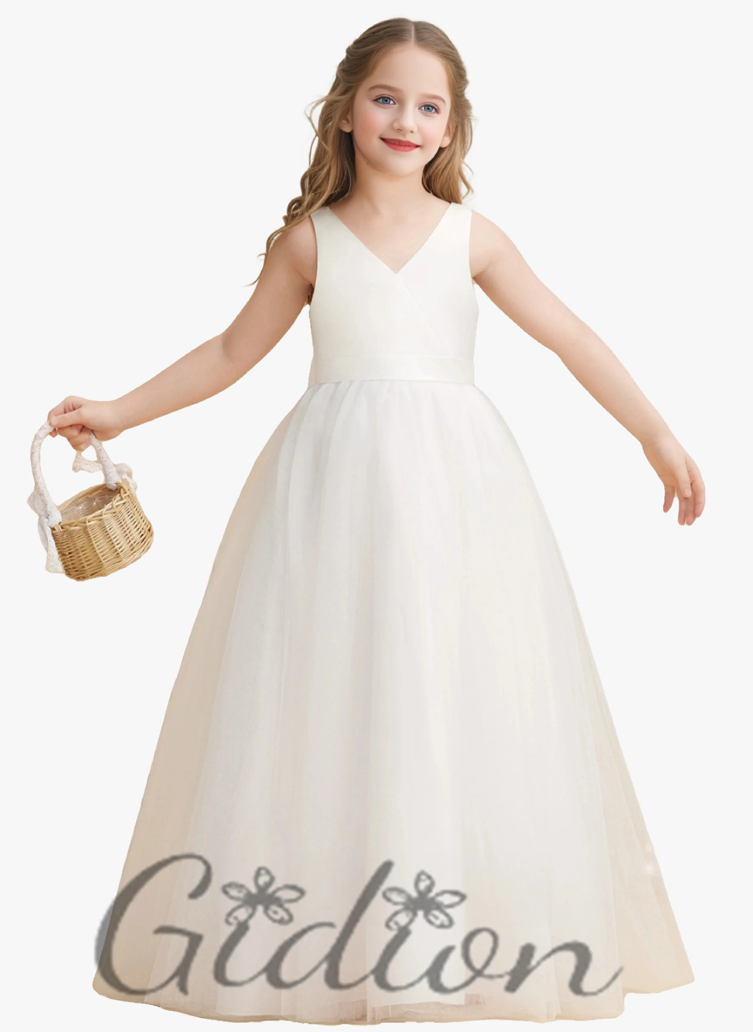 

Satin/Tulle Kids Birthday Evening Party Junior Bridesmaid Dress Wedding First Communion Ball-Gown/Princess Flower Girl Dress