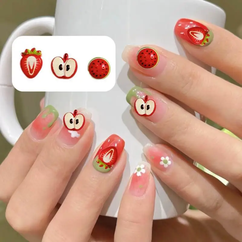 

Creative Cute Mini Apple Resin Nail Charms Simulated Strawberry Watermelon Red Series Nail Art Accessories for DIY Press on Nail