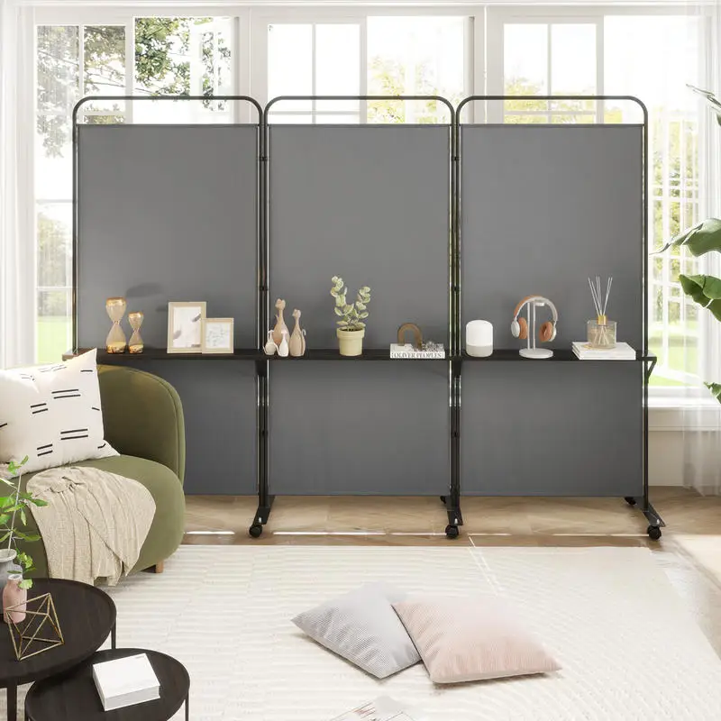 3-Panel 188cm Rolling Privacy Screen Folding Room Divider-Grey