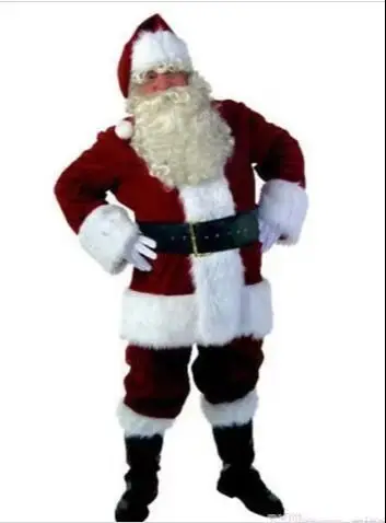 ใหม่ผู้ใหญ่ที่ดีที่สุดขายกํามะหยี่หรูหรา Santa Claus Mascot เครื่องแต่งกายคริสต์มาสชุดแฟนซีฮาโลวีนเครื่องแต่งกาย Mascot