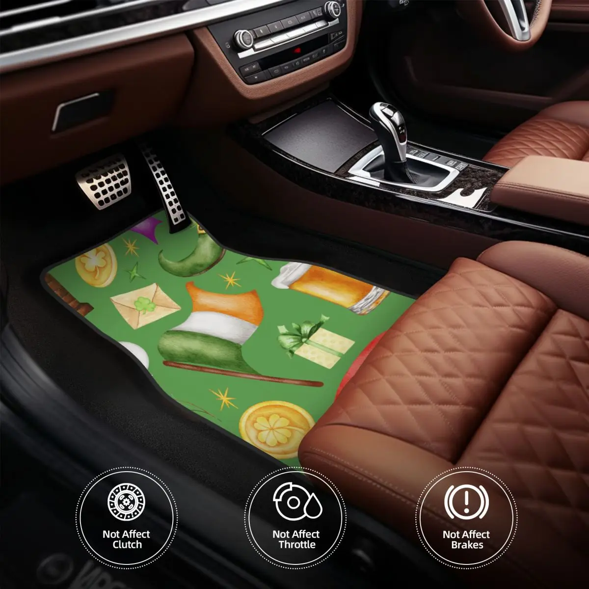 Saint Patricks Day Four Leaf Clover Floor Mats for Cars All-Weather Anti-Slip Floor Mats Liner Full Set Irish Beer Ireland Flag