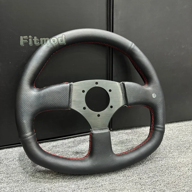 JDM 13.5 inch 340mm D-shaped flat red stitched racing car drift steering wheel, suitable for gaming and simulation PCD70MM view 2