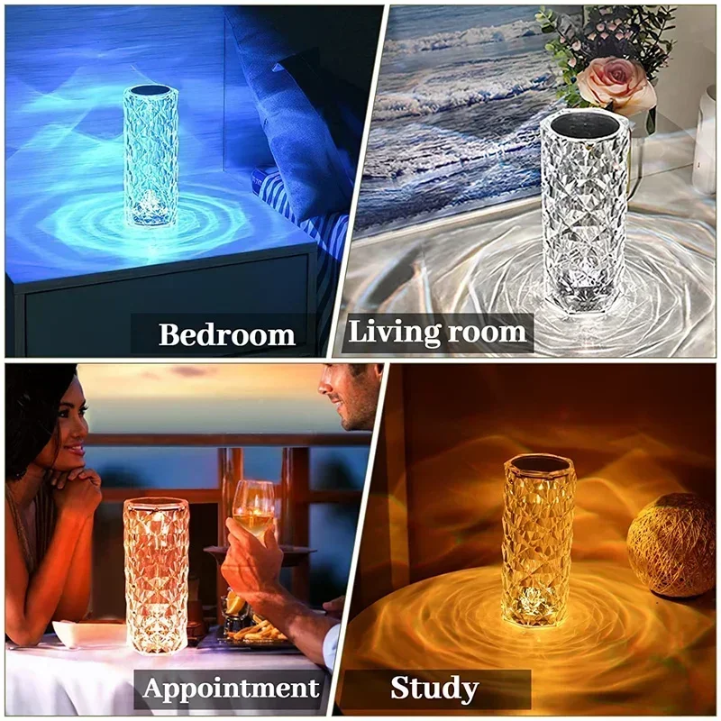 16 Colors Touch Night Light LED Crystal Table Lamp Rose Light Projector Romantic Diamond Atmosphere Light USB Home Decoration