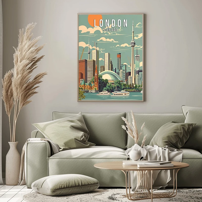 مشهد المدينة الساحلية الشهيرة كولومبيا نيوزيلندا العمارة الرجعية الملصقات قماش لوحات جدار الفن HD صور ديكور المنزل