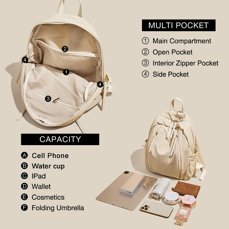 FOXER Simple Solid Color Backpack Women Backpack Waterproof Cotton Fabric Laptop School Bag Fashion Teenage Girl Travel Book Bag